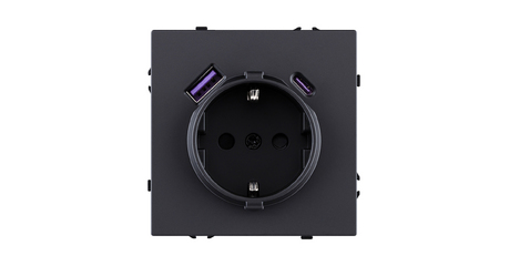 Розетка штепсельная SCHUKO 16A/250 В с USB A+C 20W, черный матовый Kollinger Eclipse EC-016BK