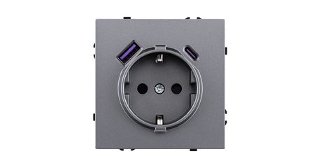 Розетка штепсельная SCHUKO 16A/250 В с USB A+C 20W, серый Kollinger Eclipse EC-016GY