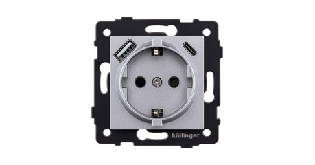 Розетка штепсельная SCHUKO 16A/250 В с USB A+C 20W, серый Kollinger REA-004GY для Aspekt, Eleganz, Reflex