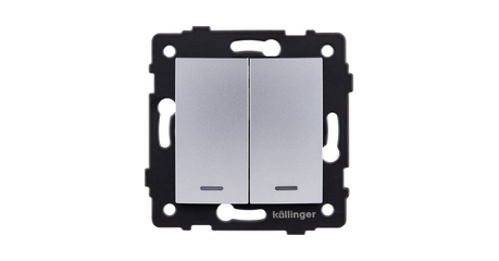 Выключатель 2-клавишный 10А/250В с LED подсветкой, изогнутый, серый Kollinger REA-R-008GY для Aspekt, Eleganz, Reflex