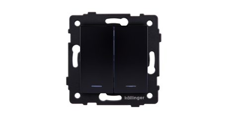 Выключатель кнопочный 2-клавишный 10А/250В с LED подсветкой, изогнутый, черный Kollinger REA-R-014BK для Aspekt, Eleganz, Reflex