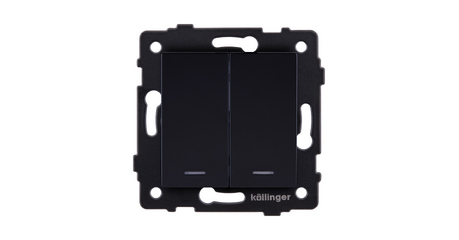 Выключатель кнопочный 2-клавишный 10А/250В с LED подсветкой, черный Kollinger REA-S-014BK для Aspekt, Eleganz, Reflex