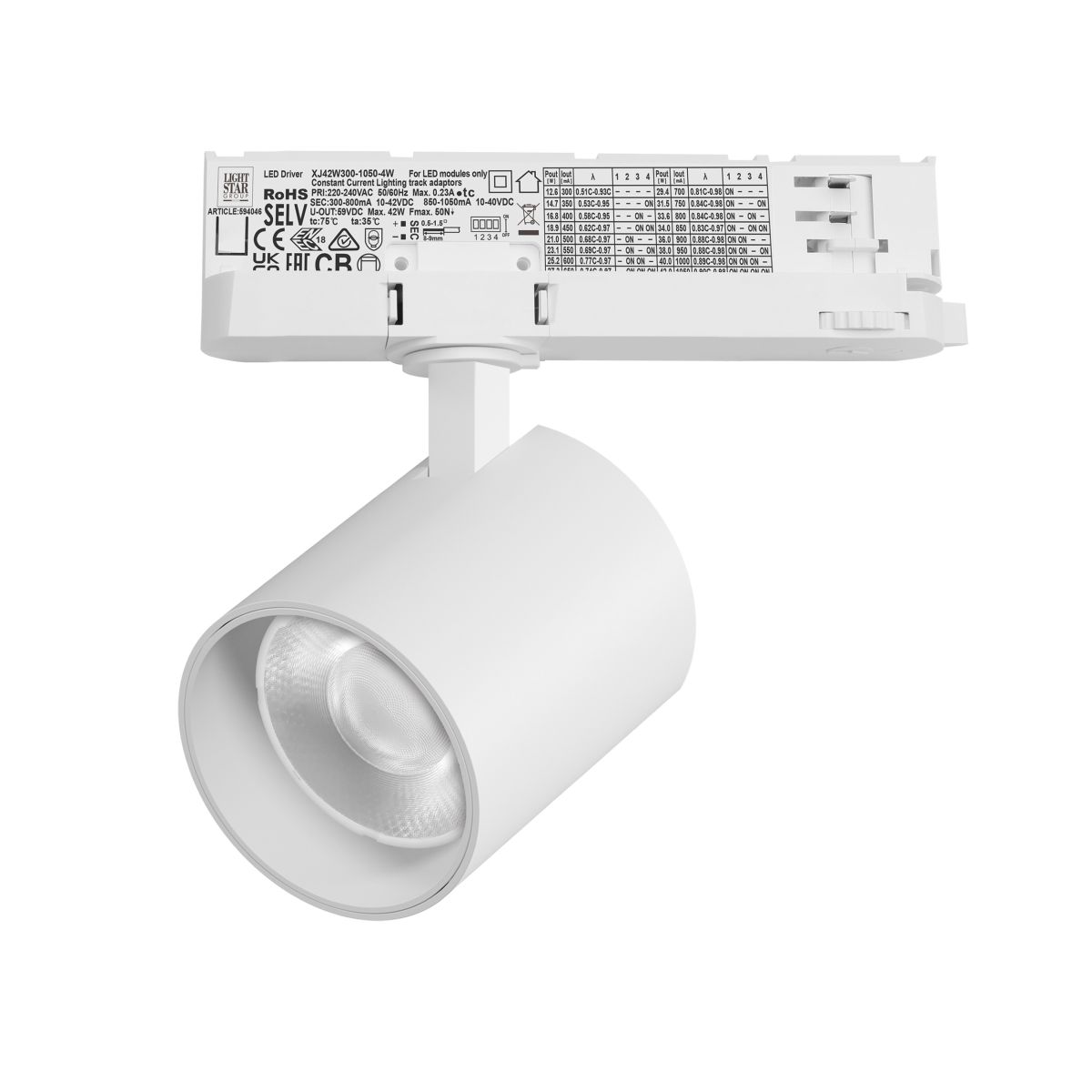 Трековый трехфазный светильник Quattro LED 36G с адаптером Lightstar Alta Base A5436QT36G